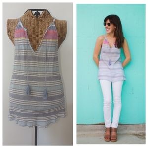 Joie Soft tassel striped sheer tank top M